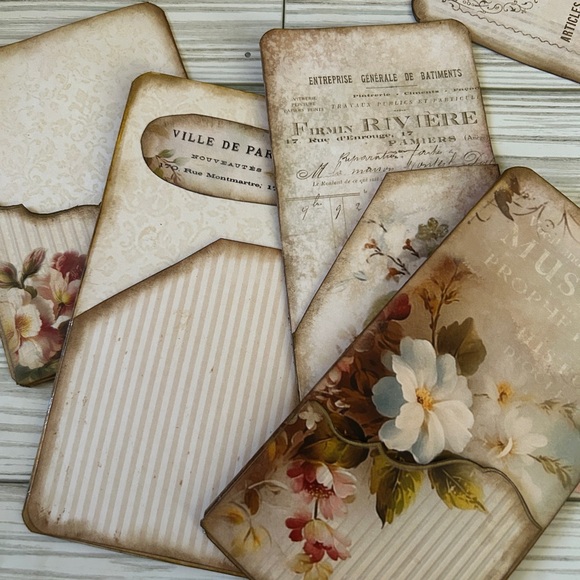 Junk Journal Cards Ephemera Pocket Cards Paris Florals scrapbooking handmade - Picture 8 of 9